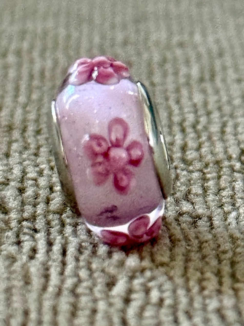 Pink Floral Murano Glass Charm for Pandora bracelets style
